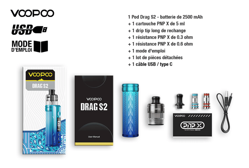 Contenu du pack Drag S2 Voopoo